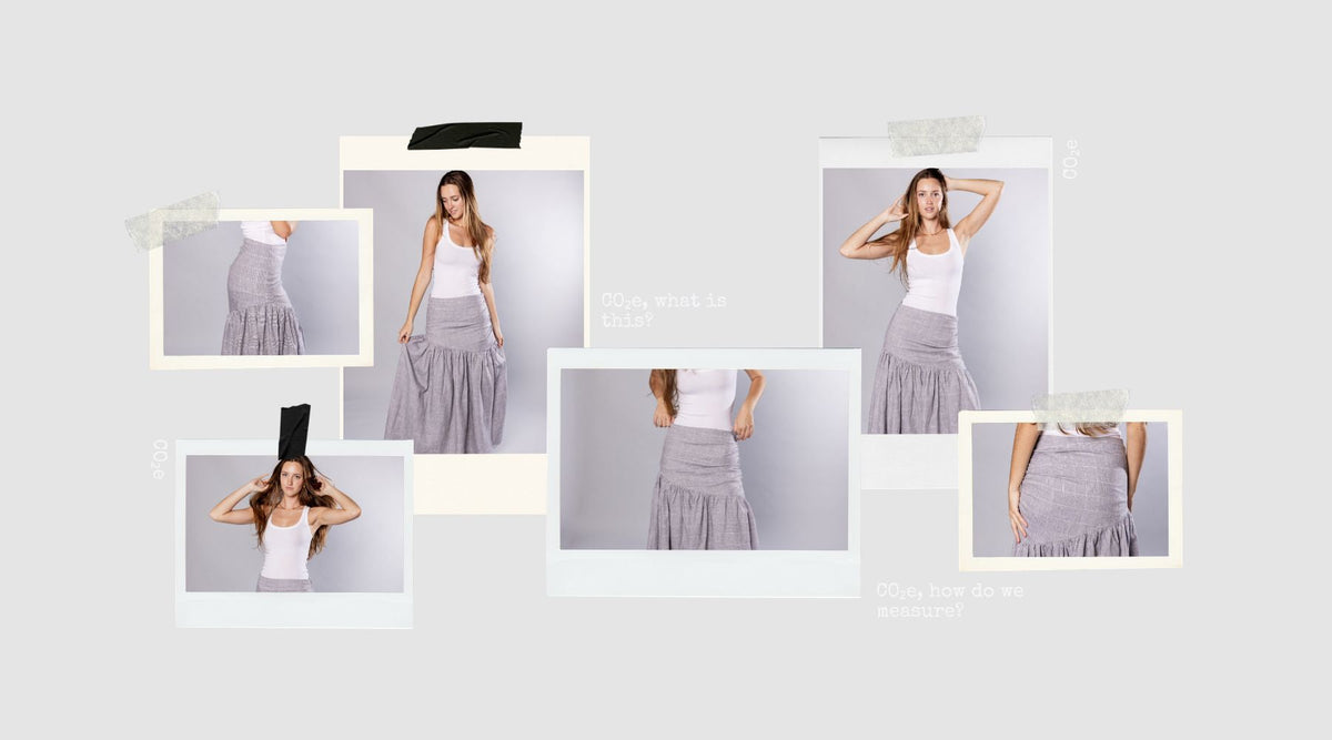 collage of pictures of a woman wearing a grey skirt and a white vest