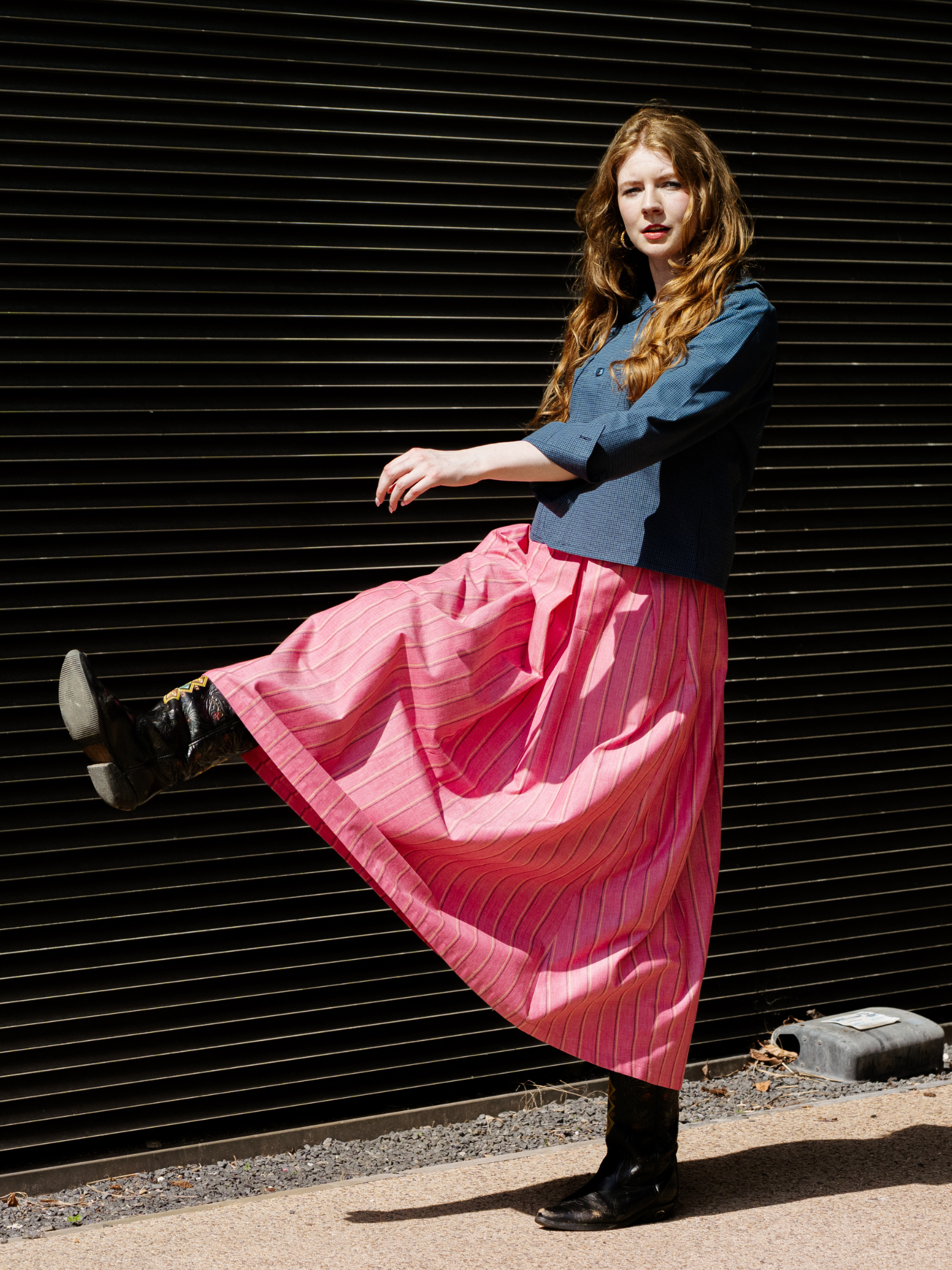 Maxi skirt with pockets Organic Linen Pink stripe – Valery | No More Nobody