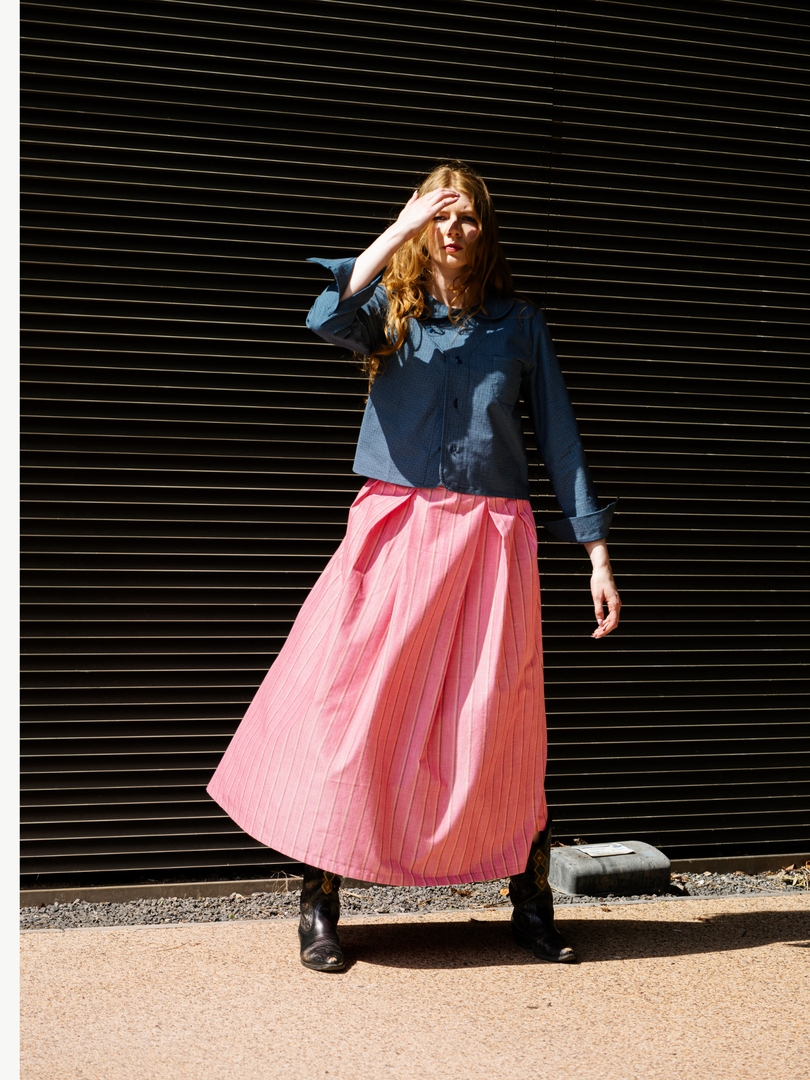 Maxi skirt with pockets Organic Linen Pink stripe – Valery | No More Nobody