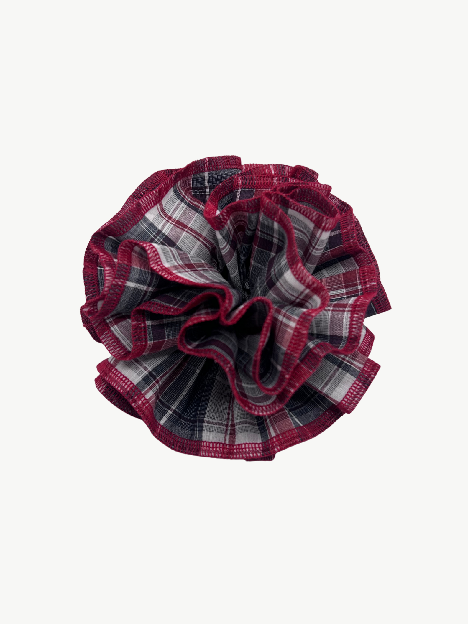 black and red hair scrunchie on a white background