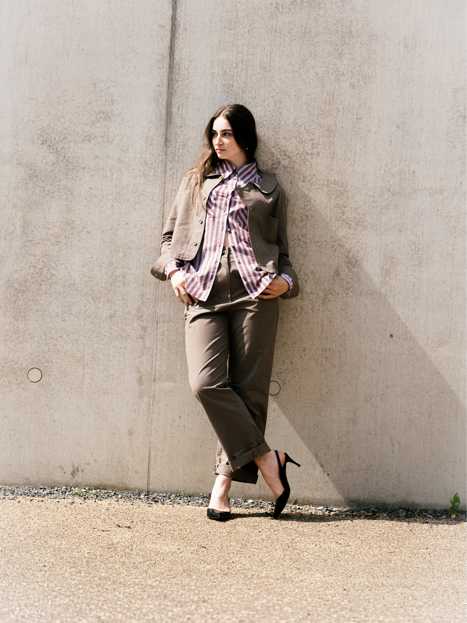 Sculpt Leg Trousers Cotton Brown Check – Bernadette | No More Nobody