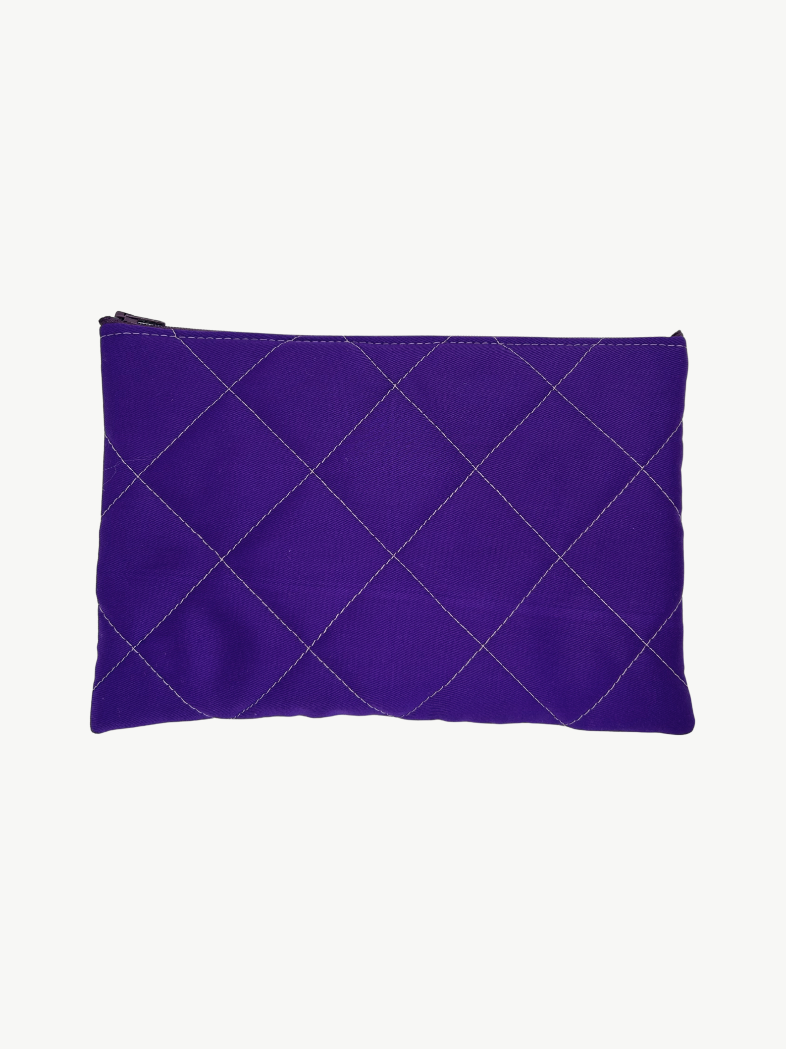 Purple quilted pouch on a white background
