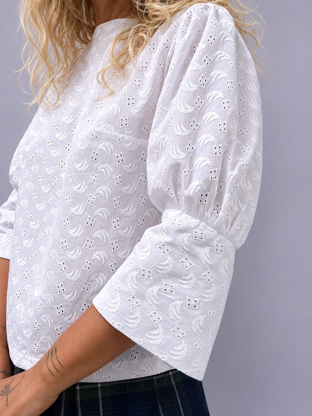 White Broderie anglaise Cotton Blouse - Iwona | No More Nobody