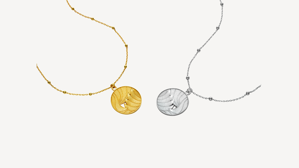 gold and silver chain necklaces with round pendants