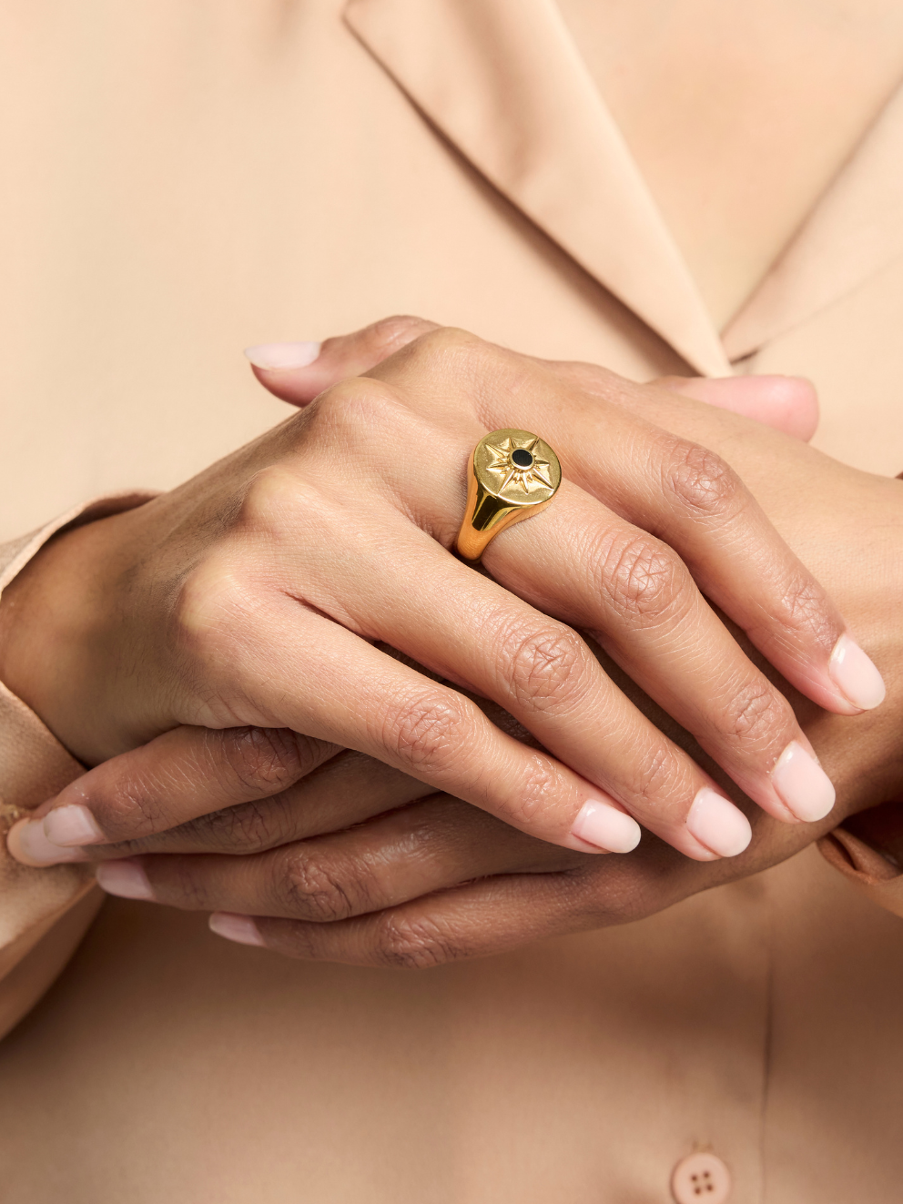 Gold plated Onyx Ring - Astrid | No More Nobody