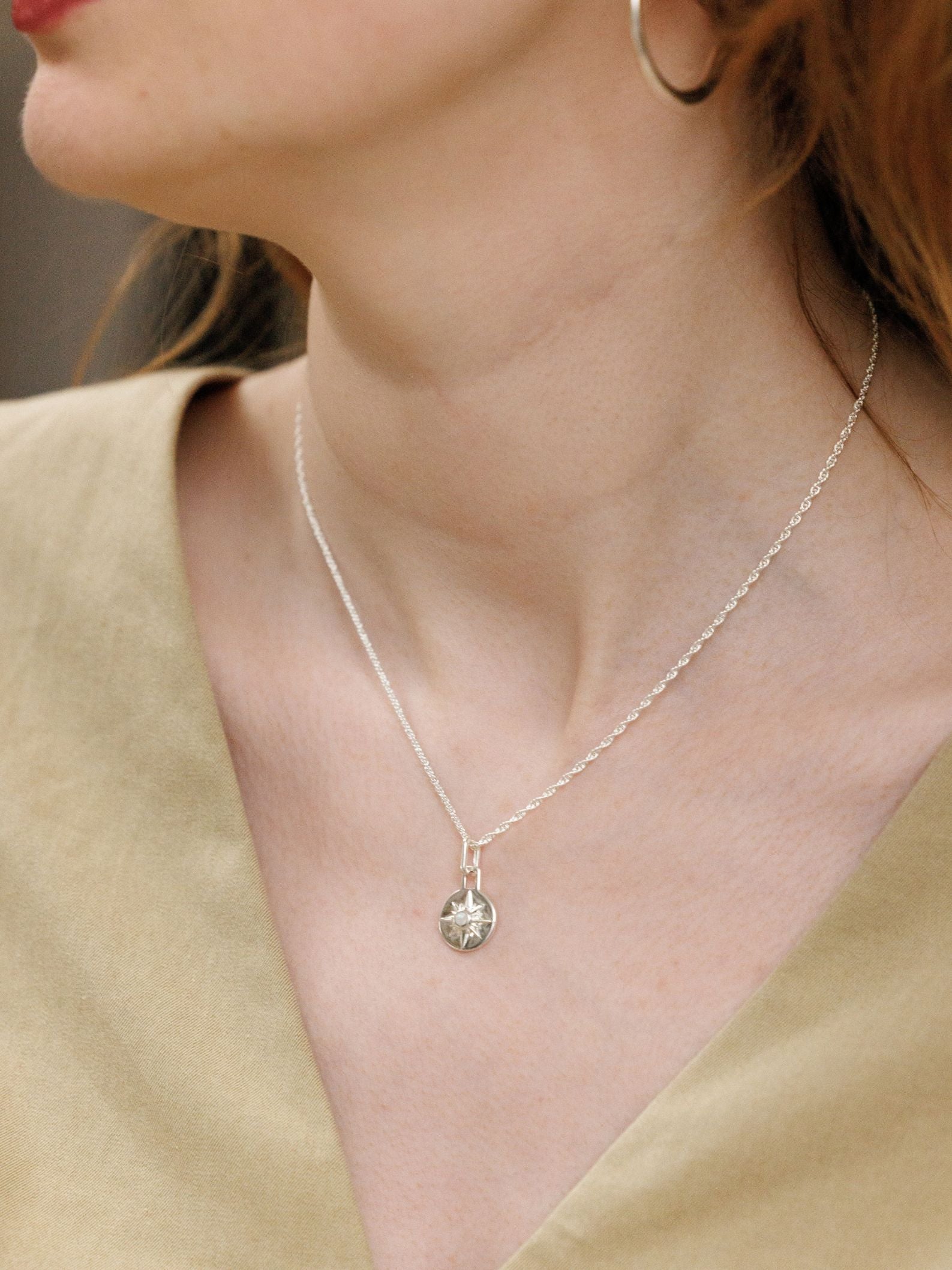 ASTRID MINI NECKLACE 16" CHAIN <br> Sterling Silver - White Mother of Pearl