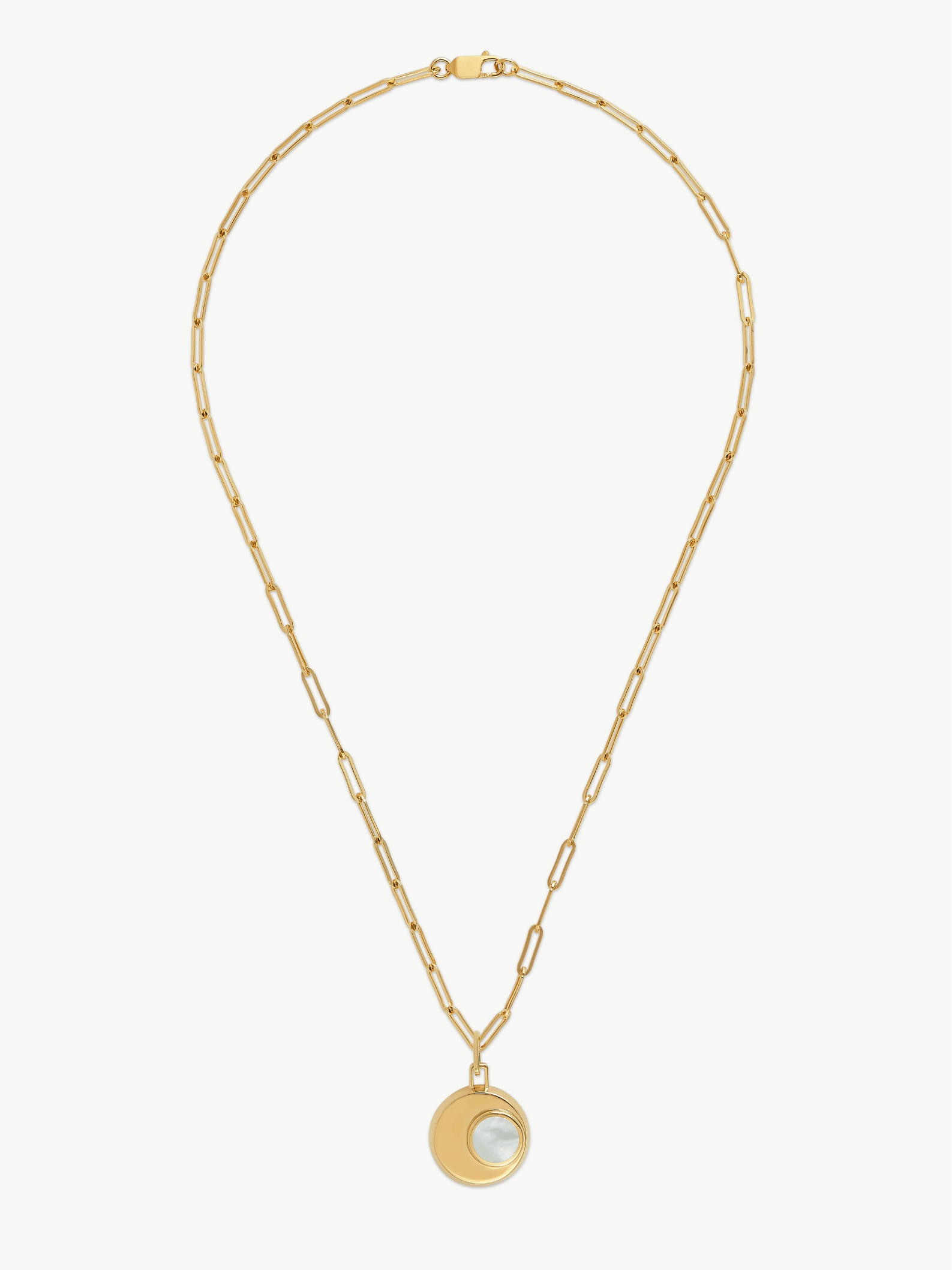 Gold necklace with a pendant on a white background
