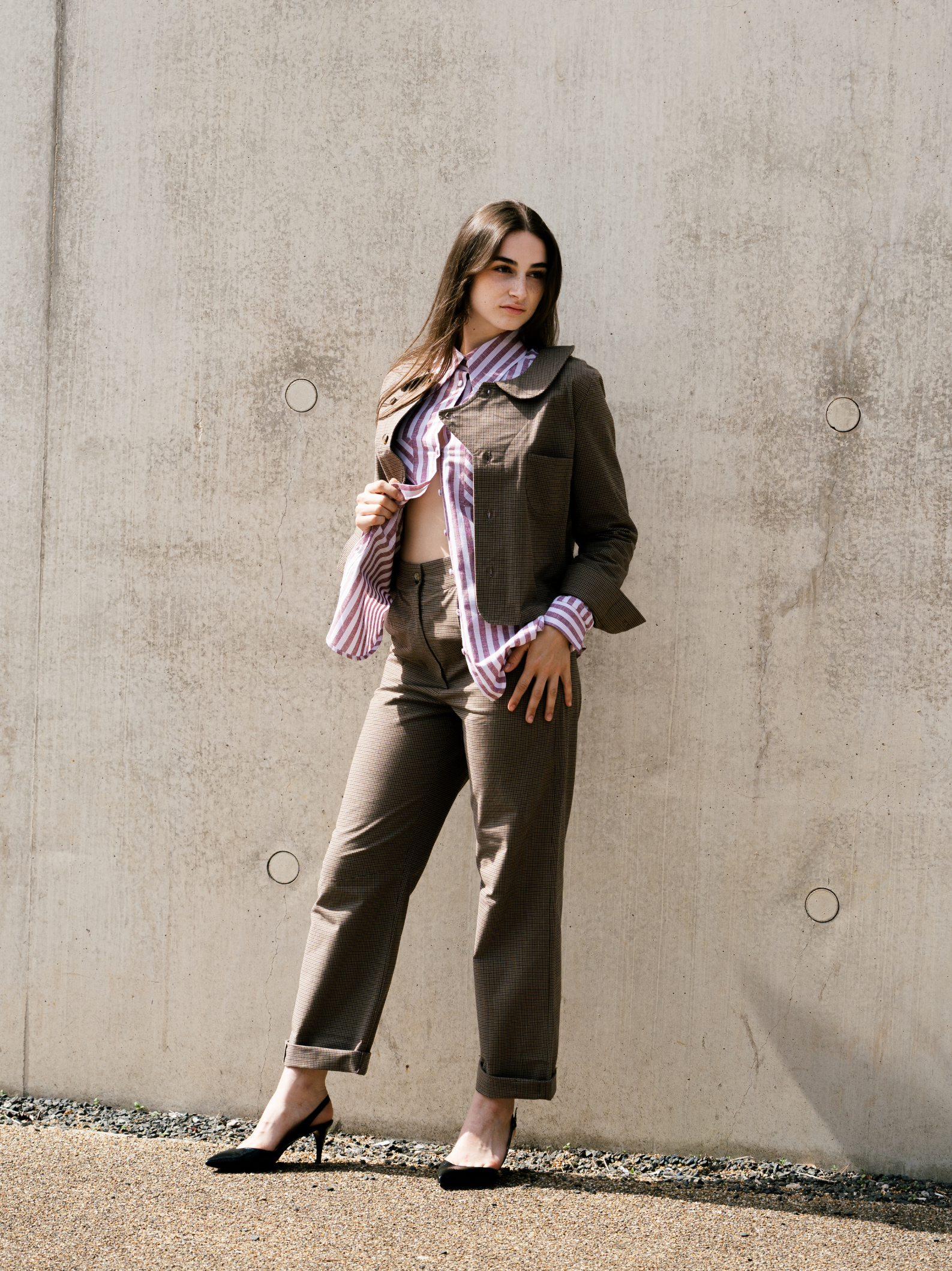 Sculpt Leg Trousers Cotton Brown Check – Bernadette | No More Nobody
