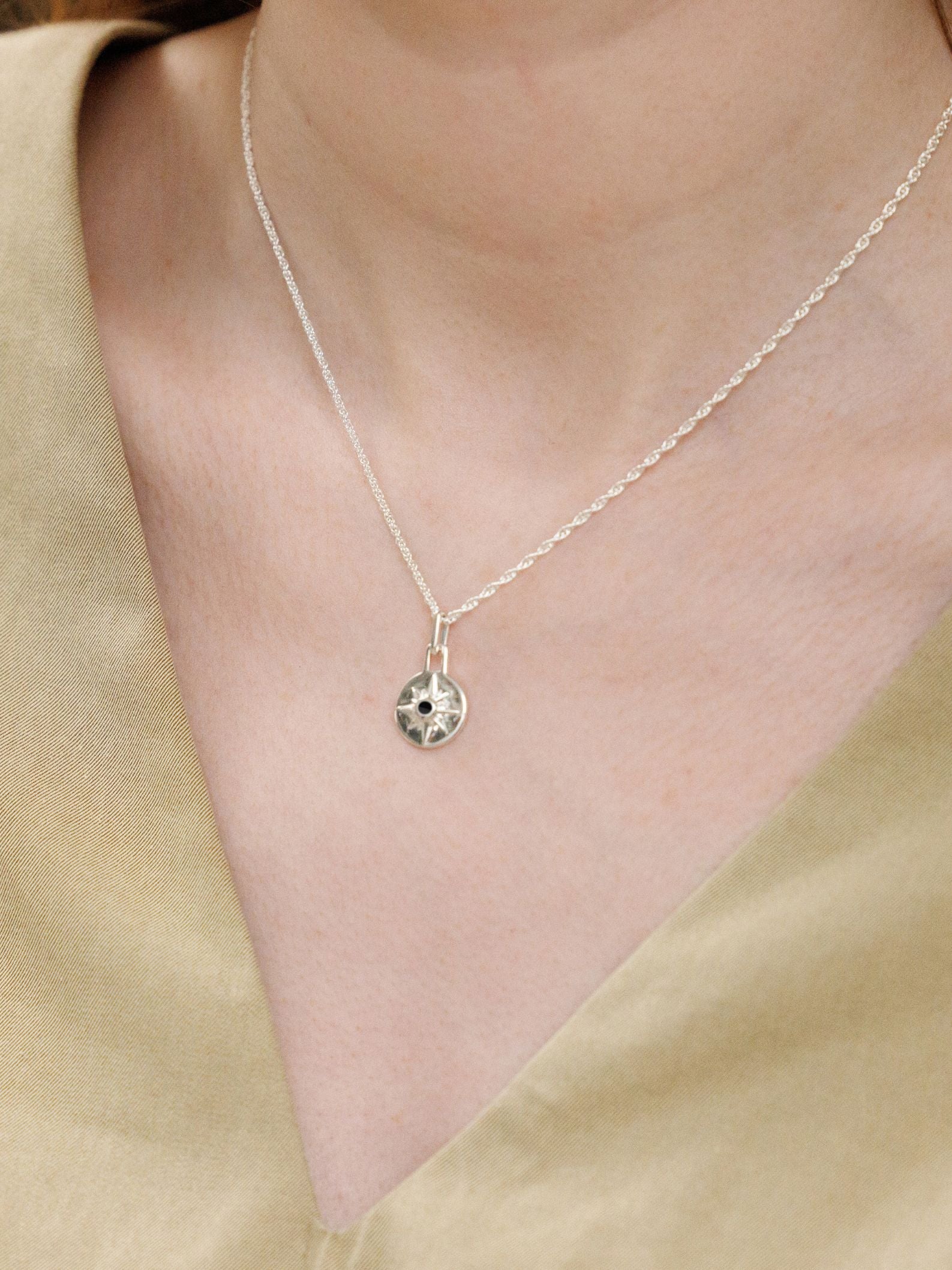 ASTRID MINI NECKLACE 16" CHAIN <br> Sterling Silver - Onyx