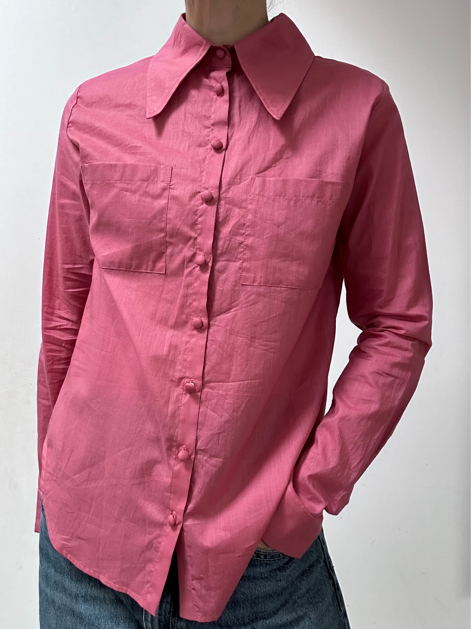 RENE SHARP COLLAR SHIRT <br> Organic Cotton Pink