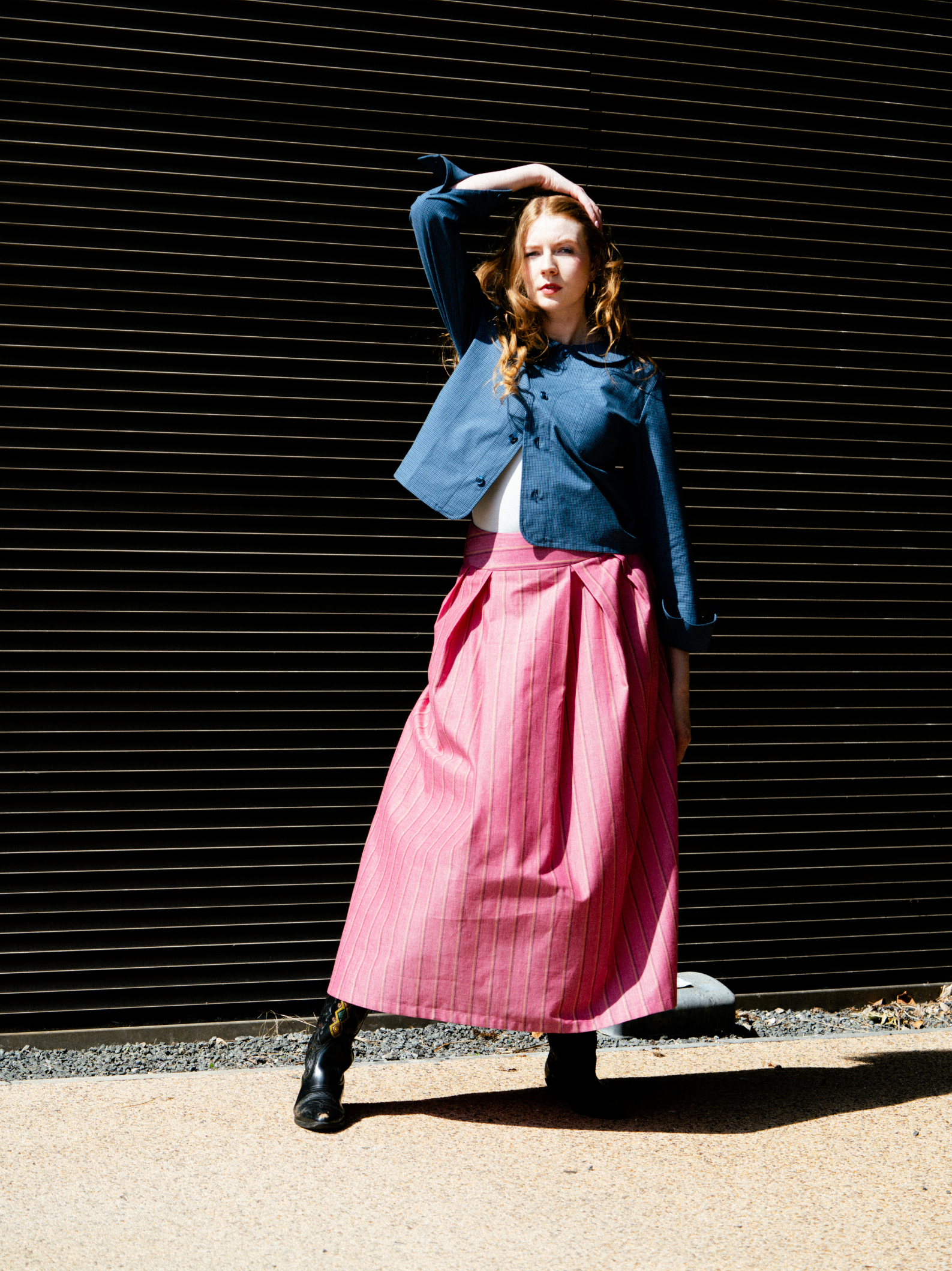 Maxi skirt with pockets Organic Linen Pink stripe – Valery | No More Nobody