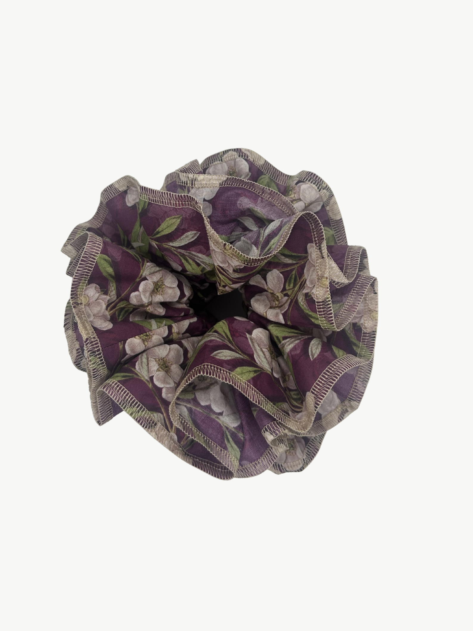 Floral patterned scrunchie on a white background