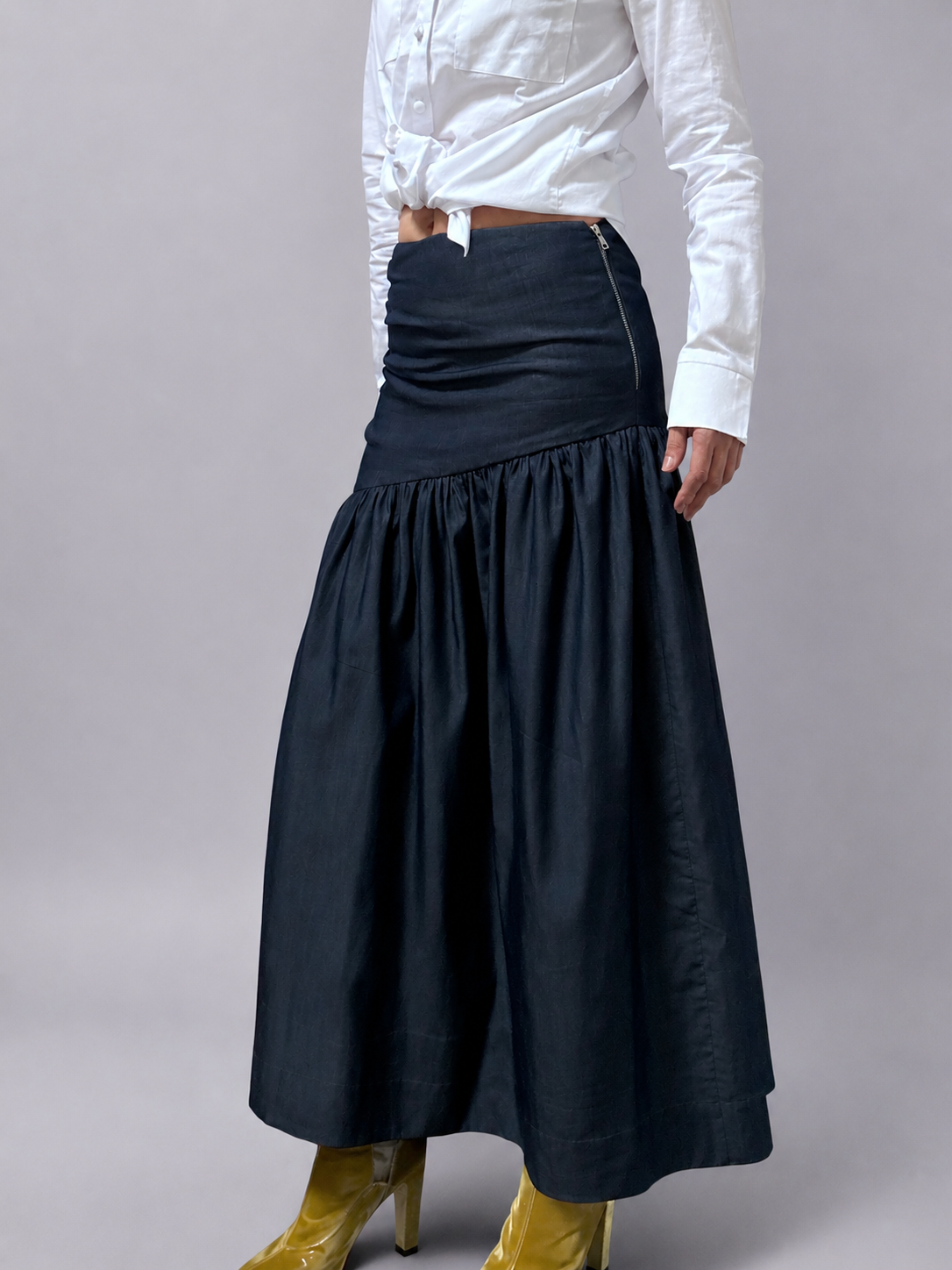 Hilda Gathered Maxi Skirt | Denim Chambray | No More Nobody