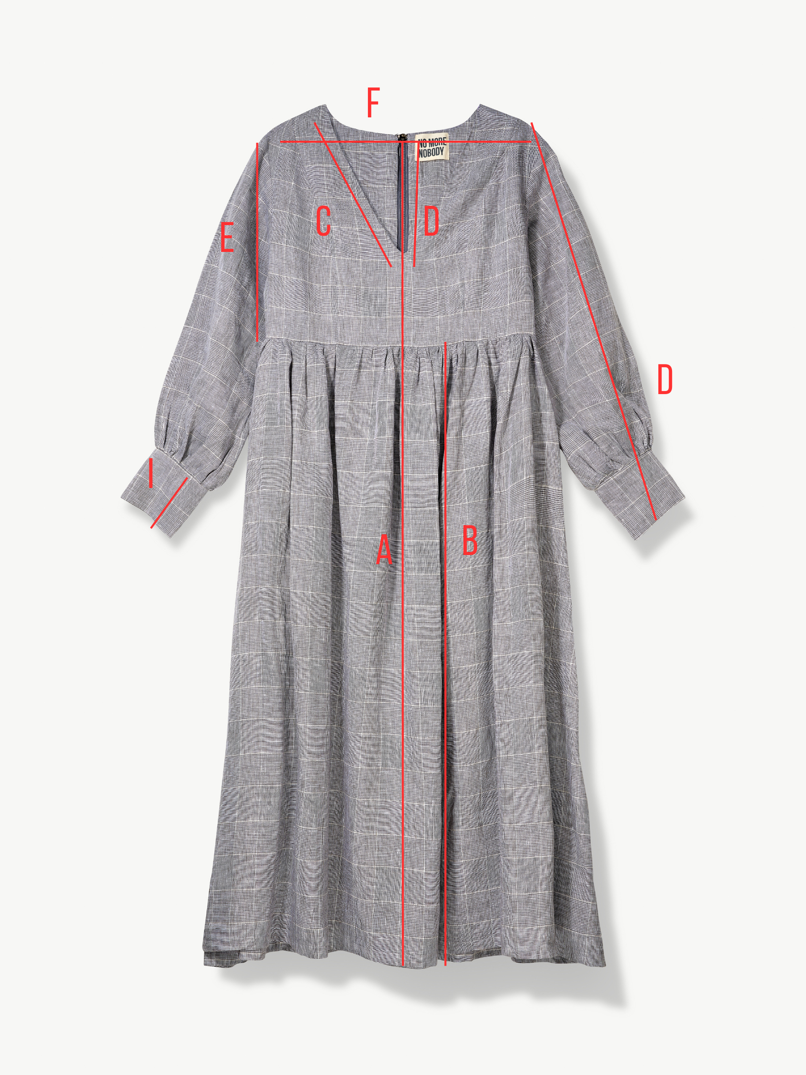 Gray dress with red measurement lines on a white background